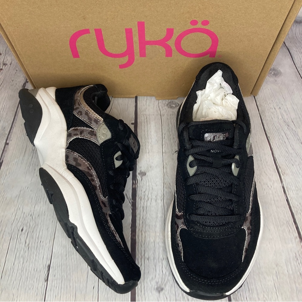 RYKA Women’s Black Leopard Print Nova Wedge Athletic Walking Shoes 6 W - Picture 6 of 16